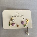 Trendy Elegant Purple Tulip Flower‎ Pearl Stud Earrings, Women's Stud Earrings Gold Photo 7