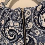 H&M Blue & White Paisley Print Lace Trim High Neck Bodycon Career Work Dress XS Photo 4