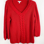 Westport  1962 Vintage Red Knit V-Neck Holiday Party Cable Knit Sweater, Size 3X Photo 0