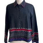 Coldwater Creek Shirt Jacket Womens Sz Large Black Bohemian Southwestern Denim Photo 0
