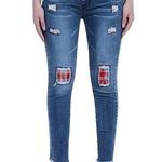 Hectik7 by Natalia Womens Blue Distressed Patched Skinny Jeans Size 7 Junior Photo 0