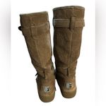 Coach  Thelma Suede Mid-Calf Boots Tan Embossed Buckle Womens 8.5 Shearling Lined Photo 2