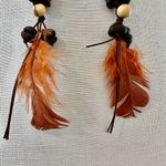 Mexican Coffee Bean shell Extra Long Feather Earrings Photo 8