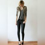 ZARA  Open Front Gold Sequin‎ Black Lining Tuxedo Blazer Jacket Size Small Photo 4