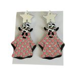 Acrylic Cowboy Hat Ghost Glitter Checkered Print Festive Halloween Earrings Silver Photo 1