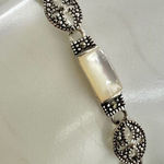 Sterling Silver Black Onyx Mother Of Pearl And Marcasite Bracelet Photo 0