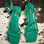 LARROUDE Green Leather Ankle Strap Sandal Size 9.5 Photo 0