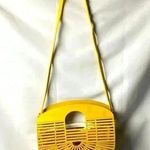 UNBRANDED WOODEN SLAT PURSE GOLDEN MUSTARD YELLOW INSIDE ZIP POUCH Gold Photo 0