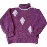 American Vintage Vintage Handmade Purple & Pink Diamond Knit Turtleneck Sweater Size Large Photo 13