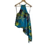 Marciano Blue Tropical Floral Print Halter Gold Chain Asymmetric Top Size Small Photo 8