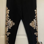 Say What? EUC Say What‎ women’s black gold floral print leggings large Photo 0