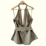 Anthropologie  Belted Halter Top Open Back Moss Green Size XL NEW Photo 4