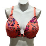 Cacique  Women's 42DD Coral Floral Front Close Plunge Push Up Bra Photo 0