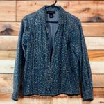 Denim & Co  Vintage Blue Jean Pleated Khaki Floral Vine Jacket Womens Medium Photo 6