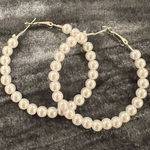 Elegant Pearl Hoop Earrings Silver Photo 0