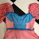 Slate + Willow Gingham Mini Dress Sweetheart Neckline Milkmaid Pink Blue size 10 Photo 5