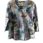 Chico's  Womens Size Medium Multicolor Vacation Tropical Print Stretch Blouse Top Photo 0