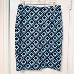 Kasper  Abstract Print Pencil Skirt Back Slit Navy Blue Teal 10 Photo 5