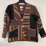 Vintage Yak Magik L Jacket Silk Art to Wear VTG Patchwork Beaded Brown Small Photo 0