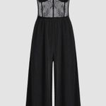 Cider Black Solid Lace Corset Chain Cross Wide Leg Jumpsuit Photo 1