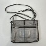 Brighton  Crossbody Bag Metallic Leather Patent Gray Slim Flap Purse Organizer Photo 7