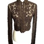 Cache RARE  Brown Beaded Embroidered Collared Button Front Bolero Jacket M Photo 0