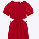 ZARA Cut Out Poplin A-Line MIDI Dress Puff Sleeves Red SIZE XS NEW Photo 10
