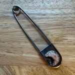 Handmade METALSMITH CRESCENT MOON ROSE PINK QUARTZ STONE & FLOWERS π 5β JUMBO GIANT SAFETY BLANKET PIN Photo 3