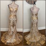 Gold sparkly mirror prom dress, pageant evening gown, formal dress Size 4 Photo 1