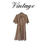 Utility Vintage 80s Button Down Fit and Flare Khaki Belted Shirtdress pockets Photo 1