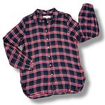 Loft Plaid Lightweight Bishop Sleeve Button Up Tunic Shirt Blue Red Small Photo 13