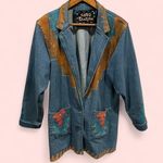 Vintage funky 80’s hand painted jeweled oversized southwestern boho denim blazer Tan Size L Photo 1
