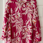 Westbound  Tropical Linen Blend Floral Pink Button-Up Blouse Size Petite M EUC Photo 0