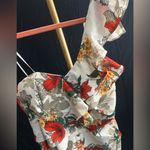 Lulumari One piece asymmetrical  ruffled pantsuit jumpsuit red floral Small Photo 1