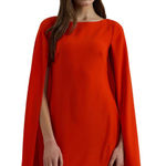 Ralph Lauren Cape Georgette Cocktail Dress Orange Bright Vermillion Sz 6 NWT Photo 0
