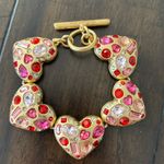 Oscar de la Renta  Gold Heart Bracelet with Pink and Red Gems Photo 0