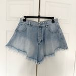 Free People  Harlie Denim Shortie in Mirage Fray Blue Flared Denim Shorts Size 28 Photo 2