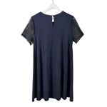 Loft NWT Outlet Crochet Floral Top Short Sleeve Mini Dress Navy Blue Size Medium Photo 3