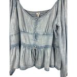 Aerie XXL Peasant Top Blue Smocked Lyocell Boho Cottagecore Renaissance Chambray Photo 2