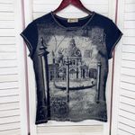 Blue Canyon Y2K Venice Italy Graphic Print Cap Sleeve Tee Shirt Blue Small Photo 6