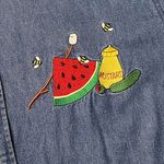 Vintage Denim Shirt Button Down Embroidered Picnic Summer Grilling L Large XL Blue Photo 1