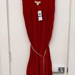 NEW Michael Kors Red Pleated Dress with Logo Gold Belt Size XL Photo 1