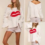 POL  Kiss Me Down Popcorn Knit Sweater, Tan and Red, Sz S Photo 1