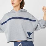 Under Armour Project Rock Long Sleeve Gray Cropped Oversized Hooded Sweatshirt Photo 2