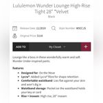 Lululemon  Wunder Lounge High Rise Tights Leggings Velvet Black Size 12 Photo 5
