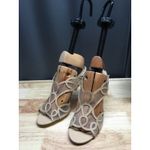 Adrianna Papell High Heel Sandals Women's 9 Beige Leather Mesh Slip-On Open Toe Photo 1