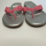 Lands' End Women’s Sandals Size 8B Silver Pink Polka Dot Thong Flip Flop Photo 2