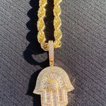 Gold Chain Rope Chain 24in 6mm And Icy Hamsa Pendant Set Photo 3