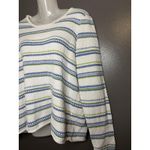 Liz Claiborne Villager Sweater Womens 2 White Blue Green Stripe Cotton Knit Pullover Crewneck Photo 2