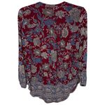 Lucky Brand XS Red Floral Paisley Henley Blouse Long Sleeve Pullover Boho Top Photo 1